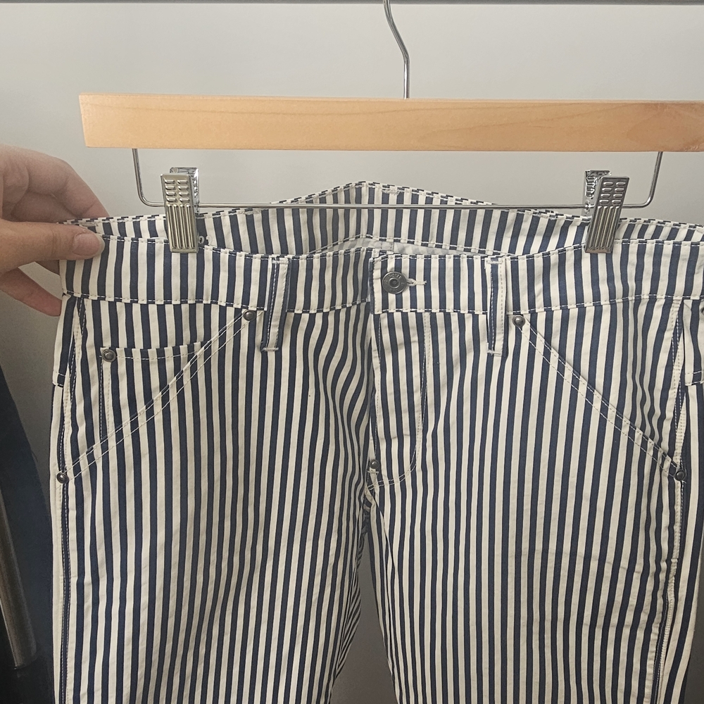 G-Star Blue and White Striped Men's Straight Jeans